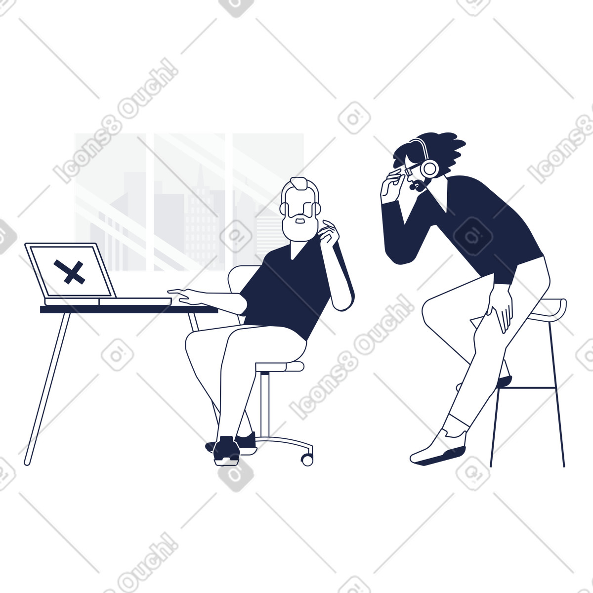 User with broken laptop illustration contacting tech support clipart for repair graphics