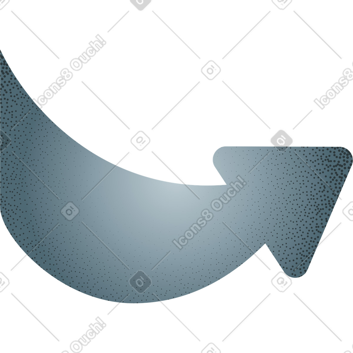 Curved grey arrow illustration in Grain style download in PNG, SVG