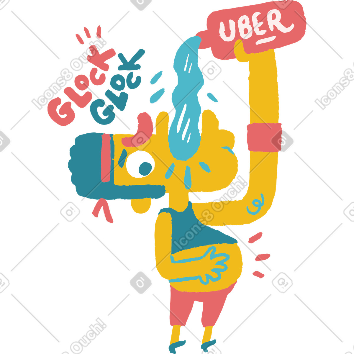 Man drinking water illustration in Flamenco style download in PNG, SVG