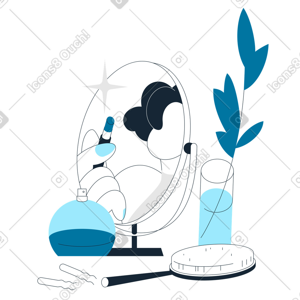 Beauty-tools und reflexionsspiegel-Illustration im Indigo-Stil als Download in PNG, SVG