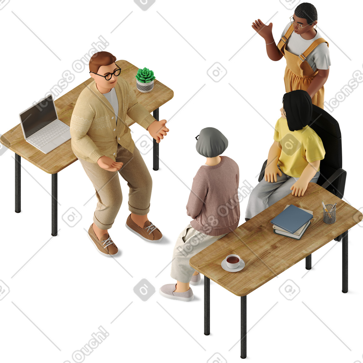 Ilustração de Four people discussing work plans em no estilo 3D Business para baixar em PNG, SVG