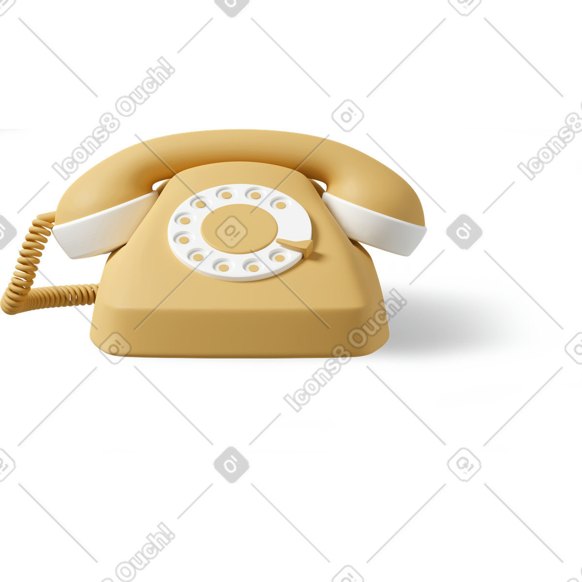 Illustration Front view of yellow retro phone dans le style 3D Casual life à télécharger aux formats PNG, SVG