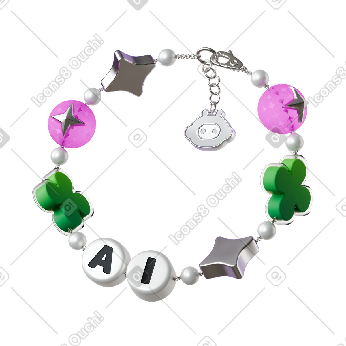 참 장식과 ai 비즈가 달린 팔찌 illustration in 3D Stickle style download in PNG, SVG