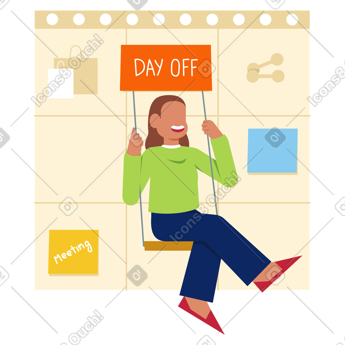 Donna che ha un giorno libero nel programma settimanale illustrazione in stile Catchy scarica in PNG, SVG