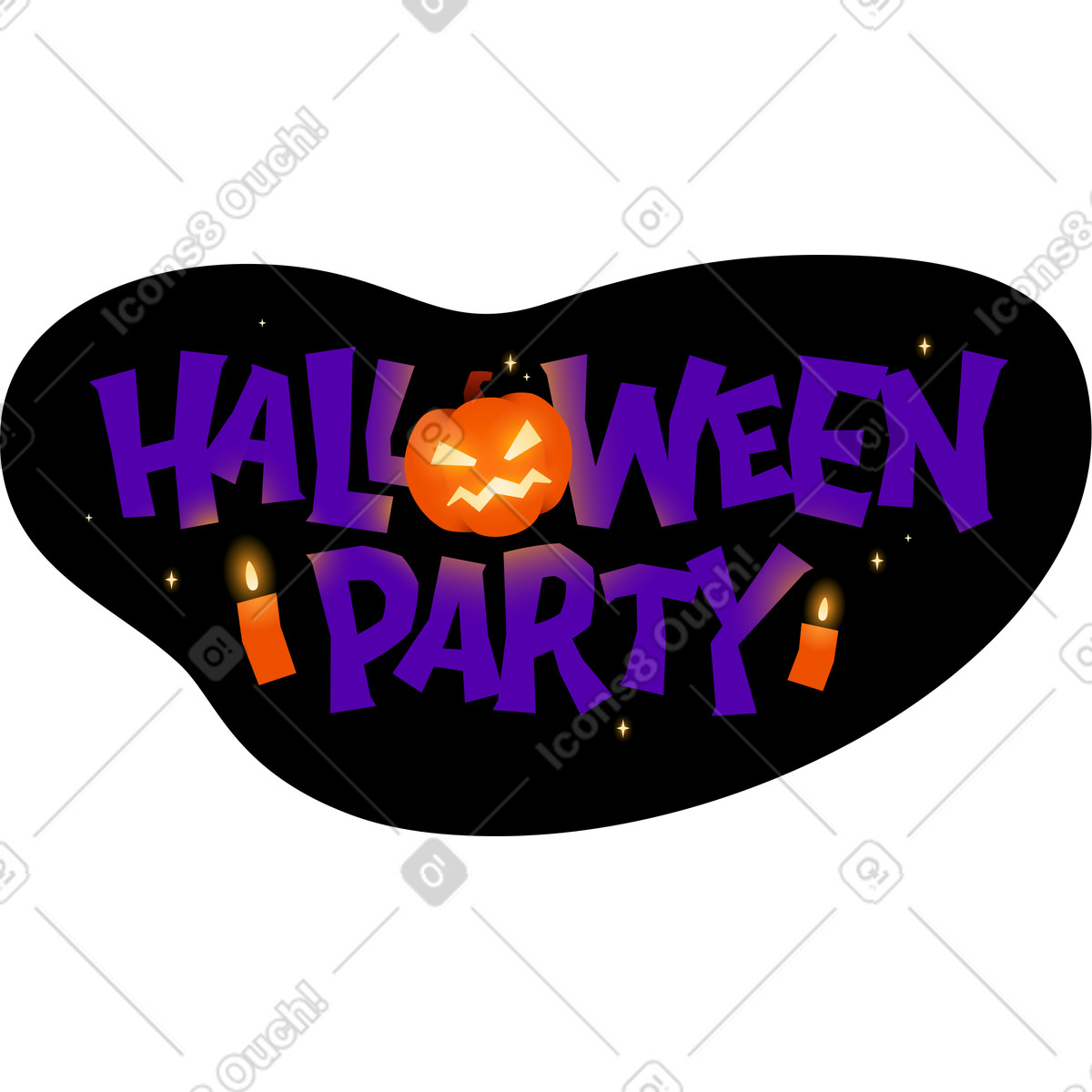 Text-halloween-party-schriftzug mit kürbis und kerzen animierte Illustration im Lettering-Stil als Download in GIF, Lottie (JSON), AE