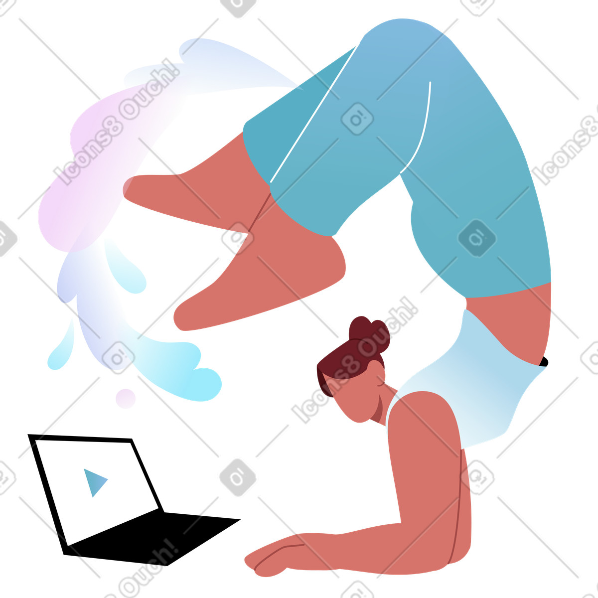 Ilustración Online yoga practice, virtual workout session en estilo Airy a descargar en PNG y SVG