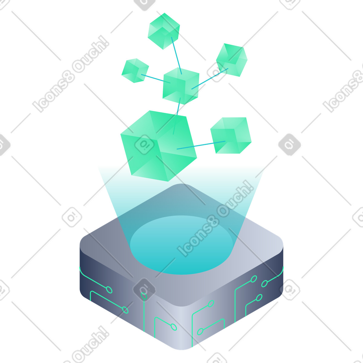 Floating cubes above base, Scalable System Components, Dynamic Infrastructure Growth illustration in Lucent style download in PNG, SVG