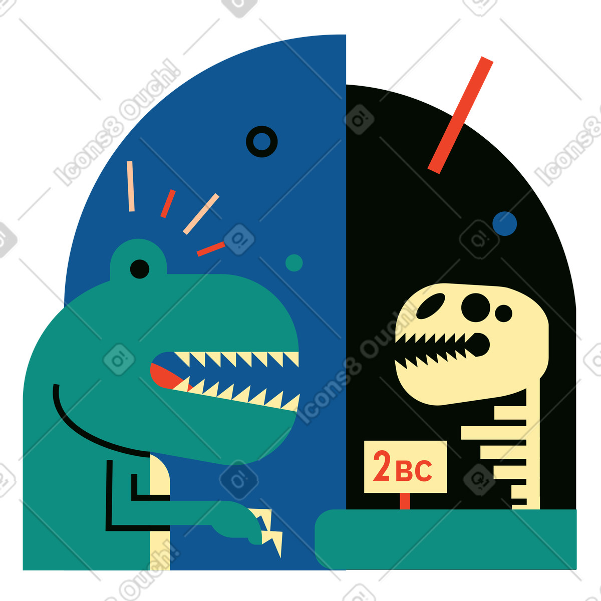 Ritrovamento di resti dinosauro del suo antenato illustrazione in stile Polar scarica in PNG, SVG