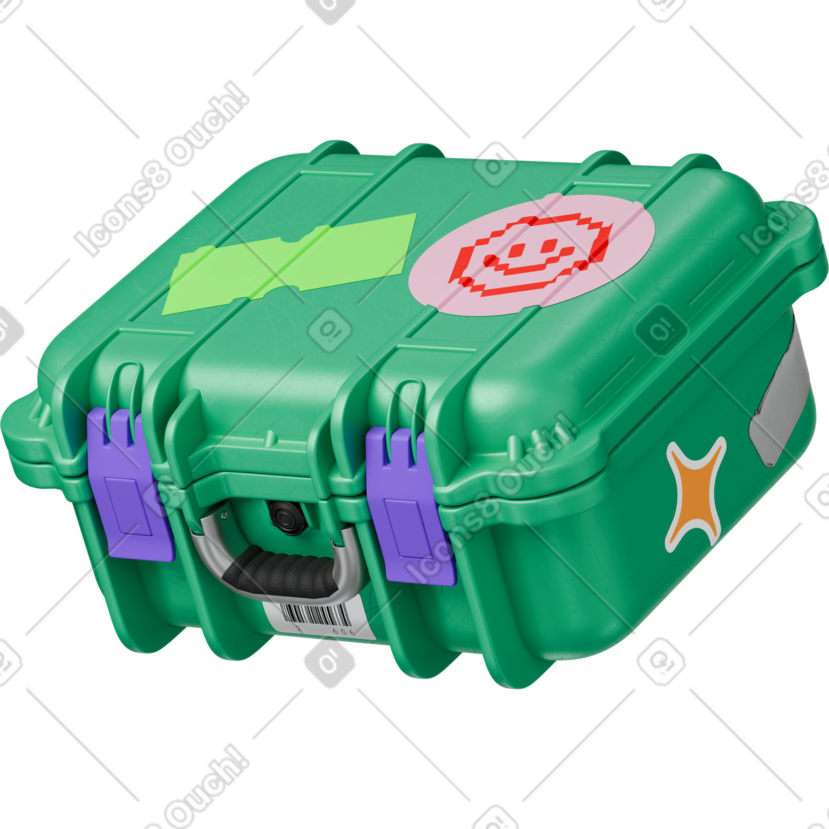 Pelican case with stickers animated illustration in 3D Stickle style download in GIF, Lottie (JSON), AE