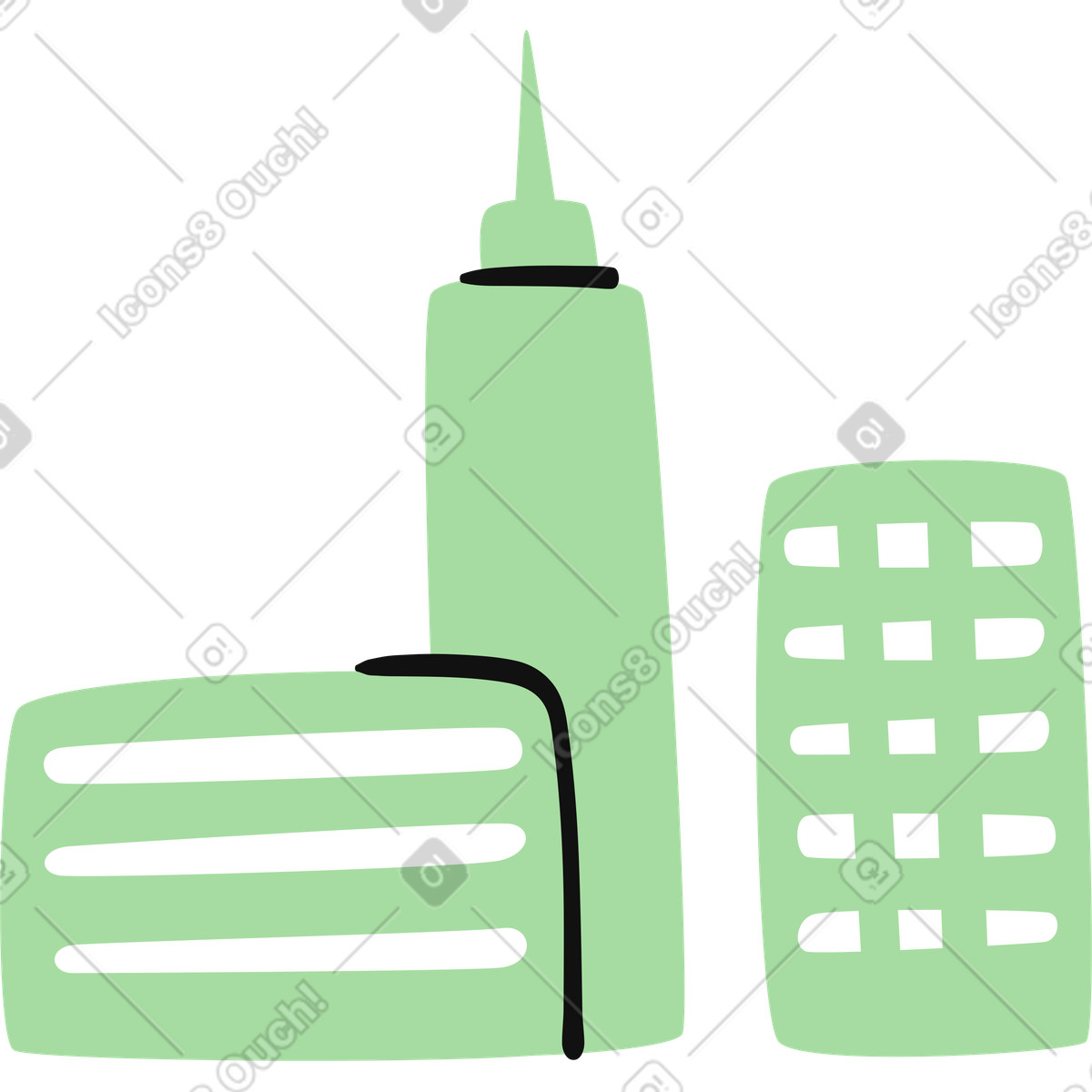Иллюстрация Skyscraper tower and office building silhouettes form simple city skyline в стиле Organic — скачать в форматах PNG, SVG