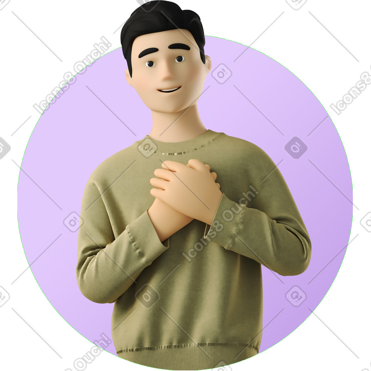 Avatar of man pressing his hands to heart illustration in 3D Business style download in PNG, SVG