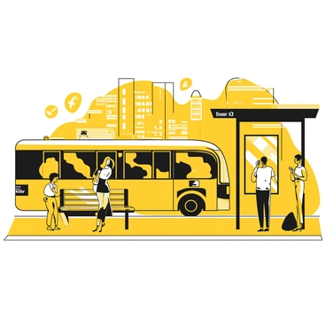 A busy city bus stop with people waiting and a bus approaching