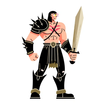 A fearsome chaos warrior standing tall, with a muscular physique. The warrior is adorned with sharp spikes protruding from various parts of their black armor. The armor features intricate engravings and is painted in dark, menacing colors. The warrior's face is covered in fierce war paint, with bold patterns in red and black. They wield a large, menacing sword in one hand, and their other hand is clenched into a fist. The warrior's intense gaze reflects their battle-ready spirit.