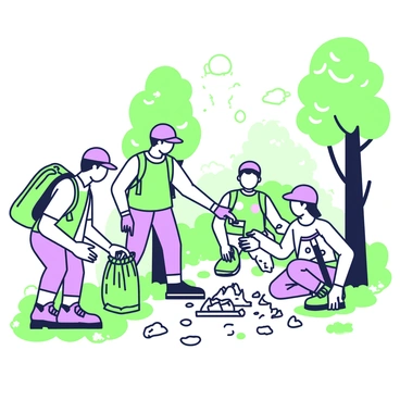 A group of hikers cleaning up a forest trail to show respect for nature