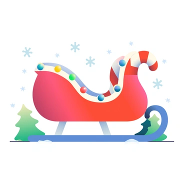 Santa's sleigh decorated with candy cane stripes and fairy lights