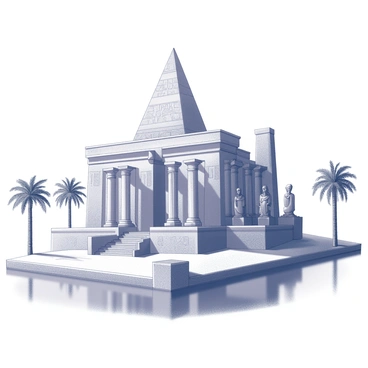 A grand ancient Egyptian temple stands tall on the banks of the Nile River. The temple features massive stone columns with intricate carvings and hieroglyphics adorning its façade. A series of steps lead up to the entrance, flanked by large statues of pharaohs and gods. The temple's pointed roof reaches towards the sky, emphasizing its height. In the foreground, the calm waters of the Nile reflect the impressive structure, while lush palm trees provide a natural frame around the temple, showcasing the beauty of the landscape.