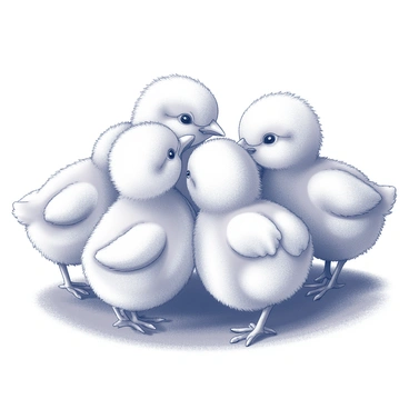 A group of baby chicks huddled together in a circle. Each chick is small and fluffy, with fine feathers that appear soft and delicate. Their bodies are plump, and they have round, curious eyes. The chicks are chirping happily, with their beaks slightly open, creating a sense of lively chatter among them. The ground beneath them is textured, suggesting a natural environment. The composition captures the warmth and innocence of the moment as the chicks interact closely within their circle.