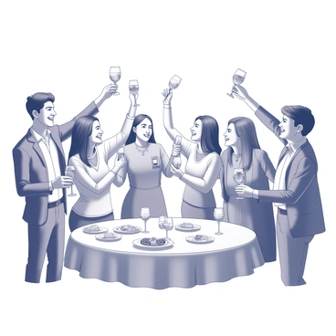 A festive celebration with people toasting with wine glasses