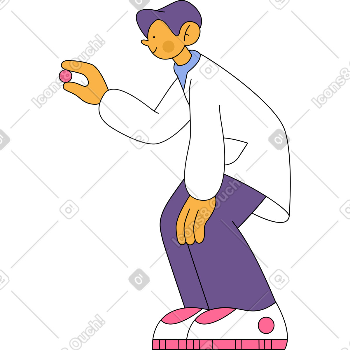 Scientist in lab coat holds something with his fingers illustration Bloom style download PNG, SVG
