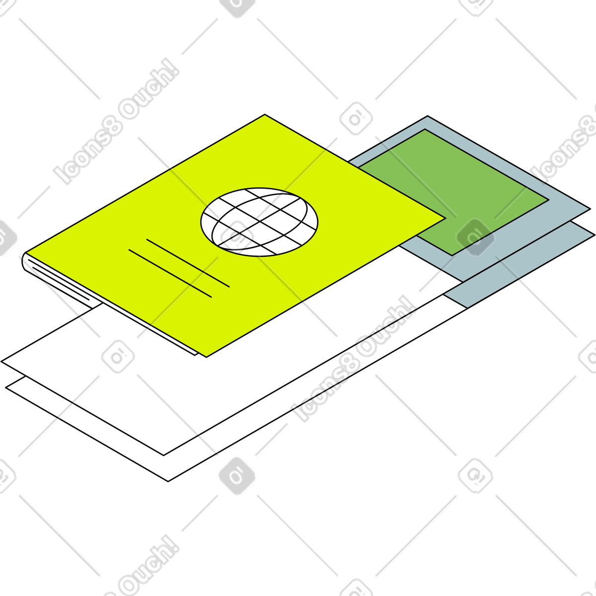 Passport and tickets illustration in Isometric style download in PNG, SVG