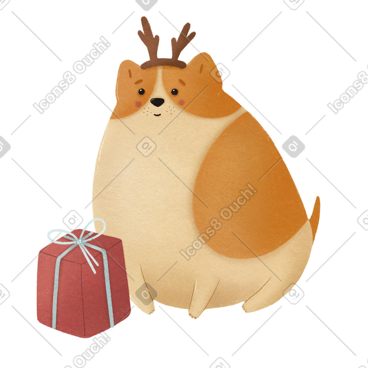 Cane di natale e regalo incartato illustrazione in stile Woolly scarica in PNG, SVG
