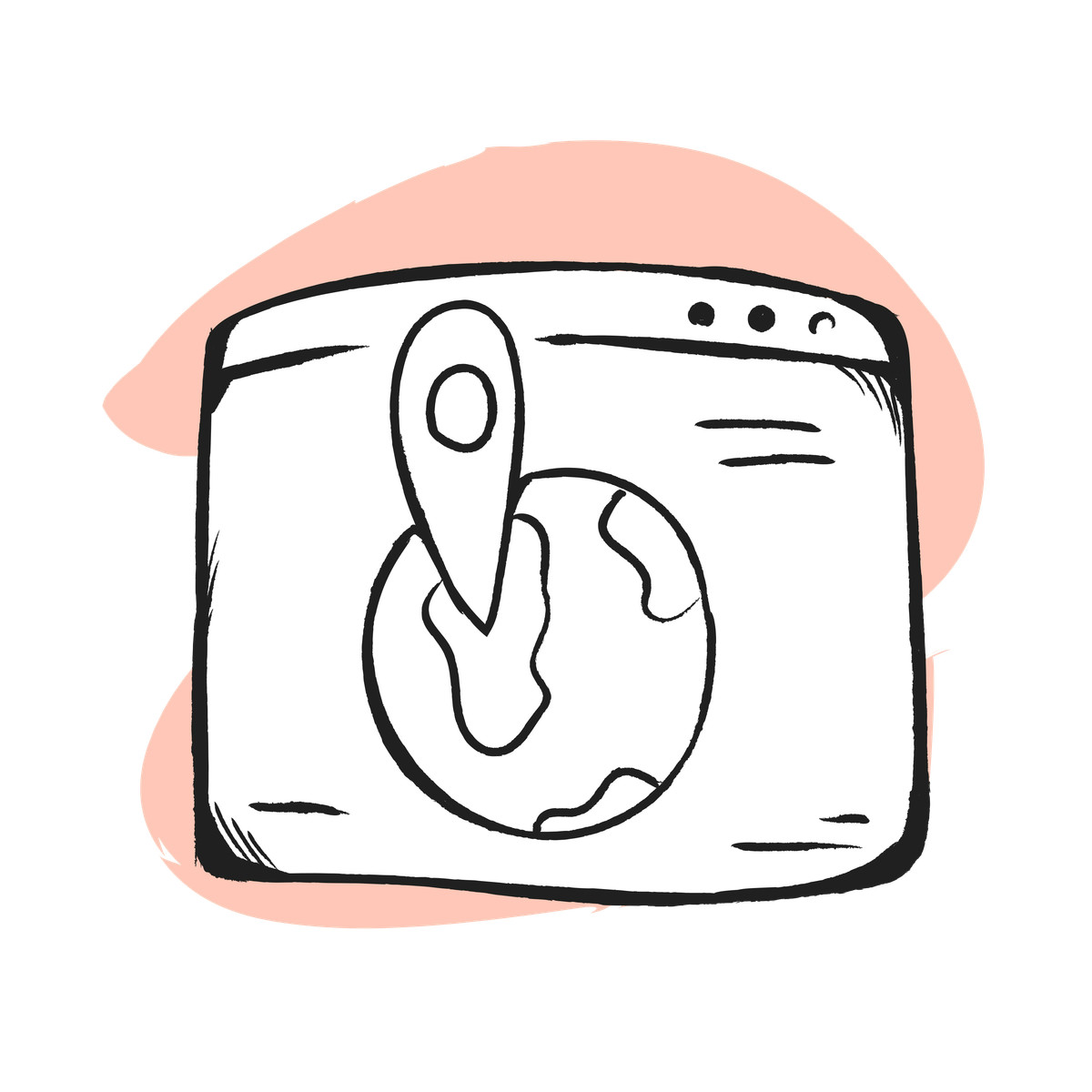 Ilustración Browser window with world and location pin, Local SEO or online navigation en estilo Pixeltrue icons a descargar en PNG y SVG