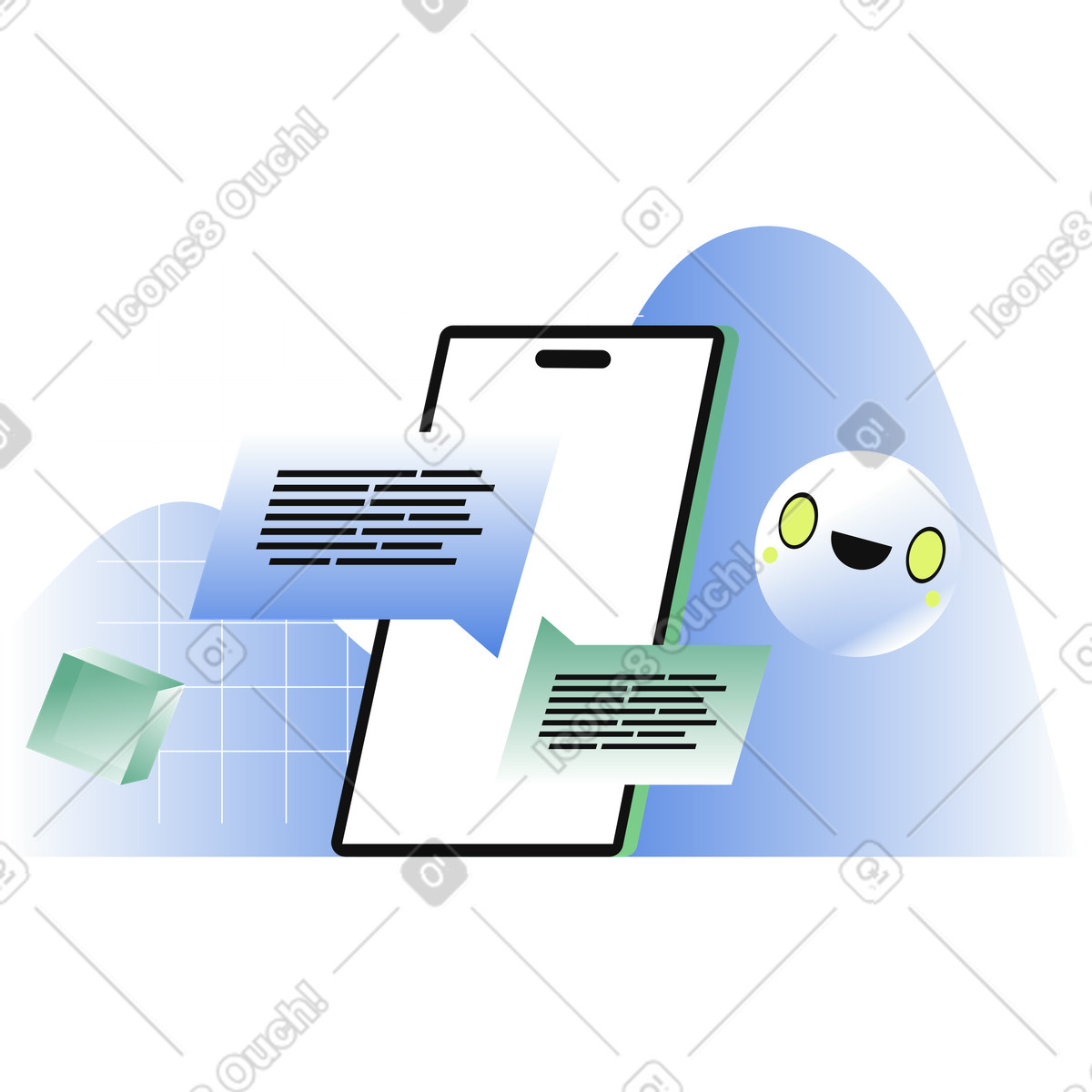 Online messaging with AI chatbot illustration in PNG, SVG