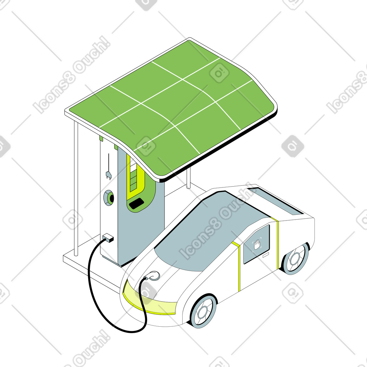 Isometric スタイルの Charging an electric car at station のイラストをPNG、SVG形式でダウンロード