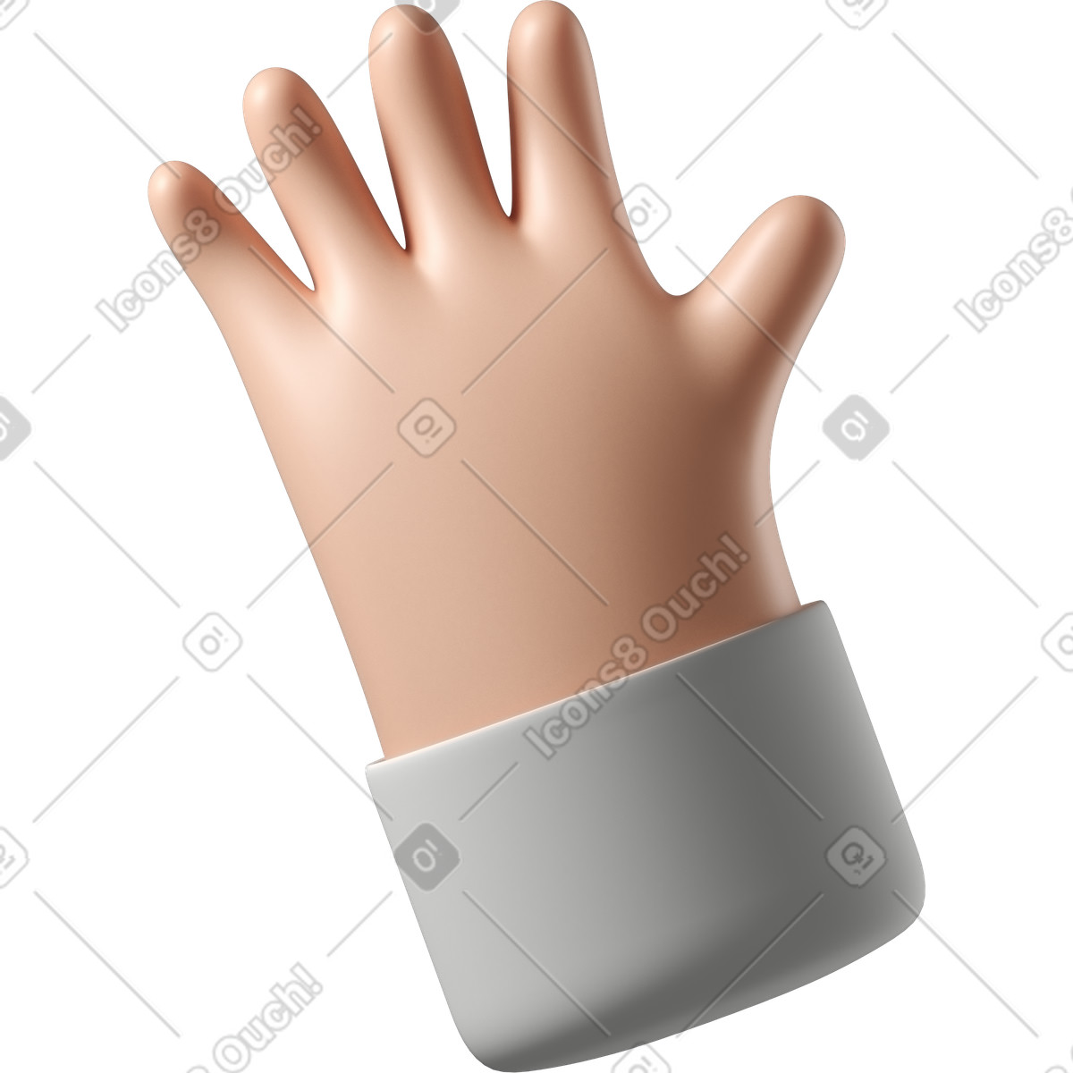 White skin hand waving hi illustration in 3D Hands Fun&Wild style download in PNG, SVG