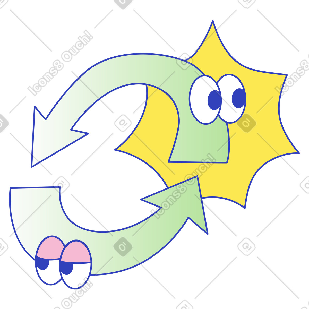 Curved arrows in repeat pattern, iterative workflow and feedback loop illustration in Eyeful style download in PNG, SVG