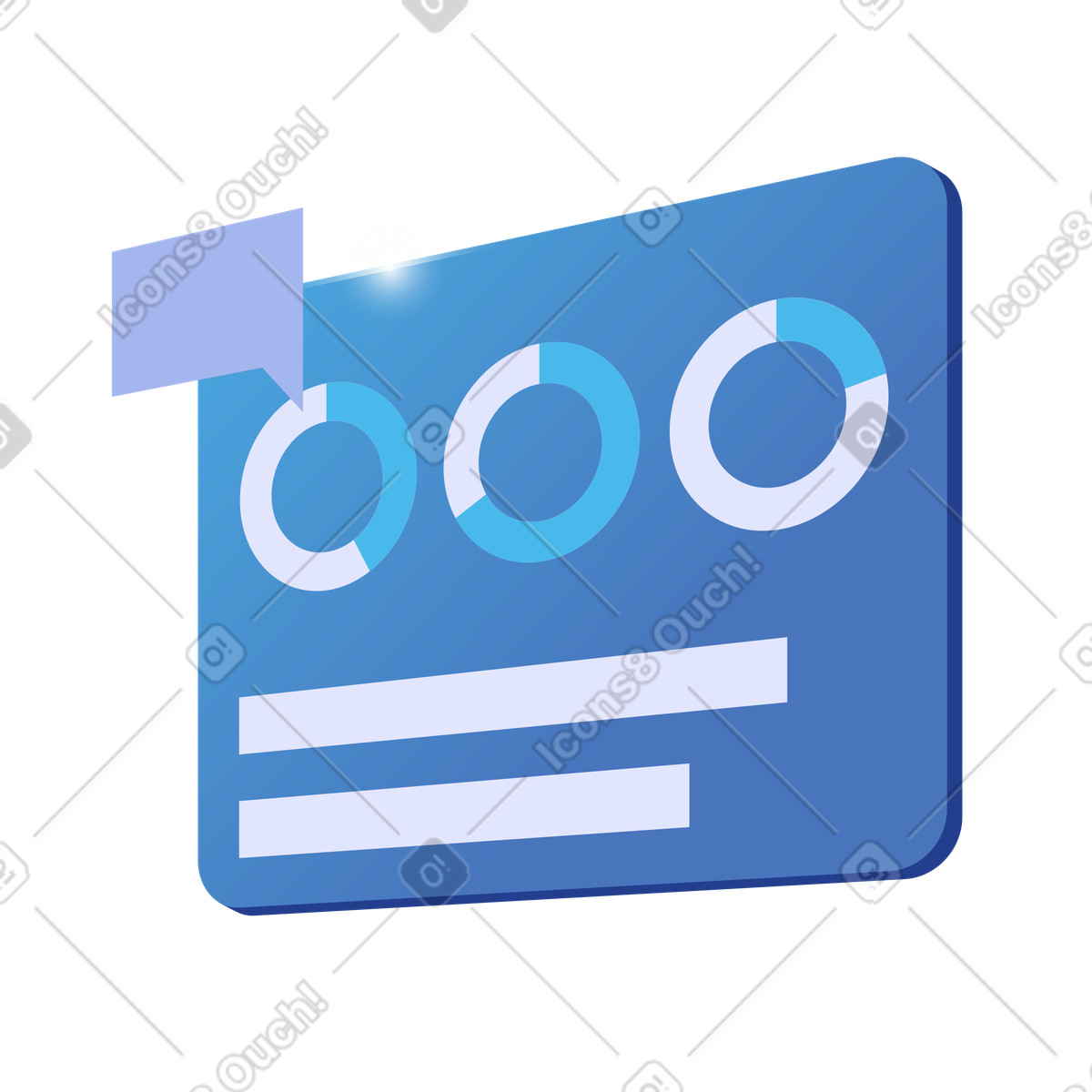 Dashboard with charts and speech bubble, Analytics notifications, Data analysis insights illustration in Quantum style download in PNG, SVG