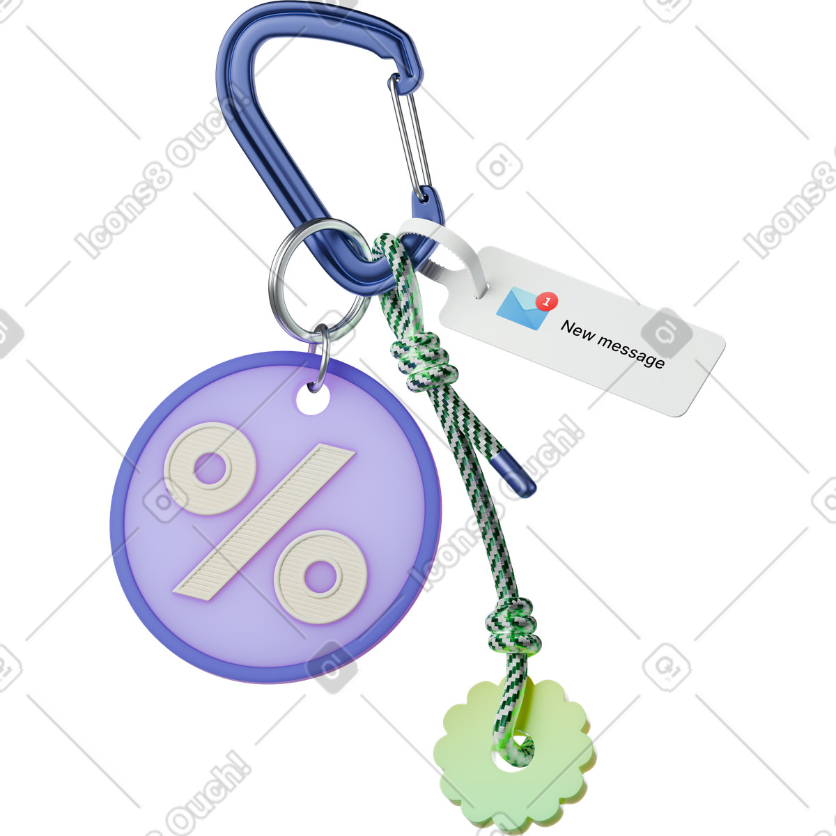 Keychain with percent sign and new message-Illustration im 3D Hygge-Stil als Download in PNG, SVG