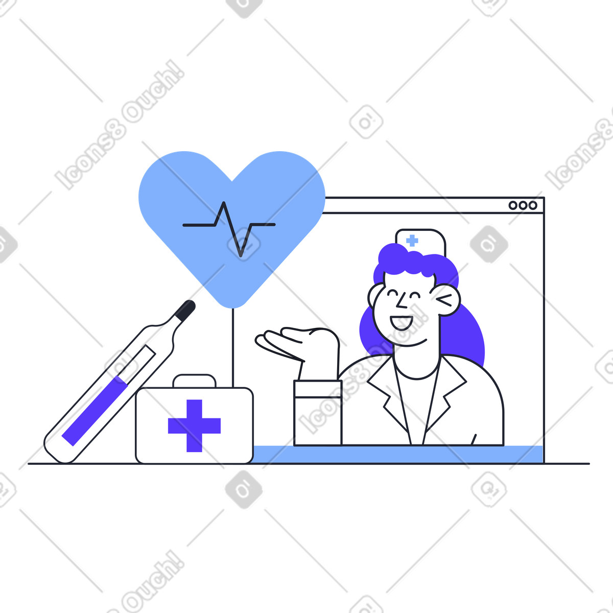Ilustración Cita médica en línea con femenina estilo Pablita a descargar PNG y SVG