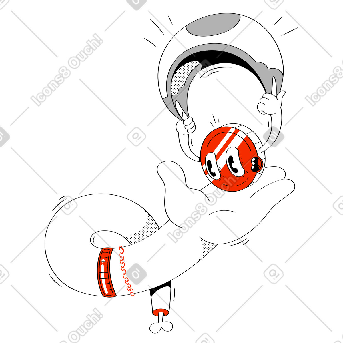 Hand and coin on greenback parachute illustration in Looney style download in PNG, SVG