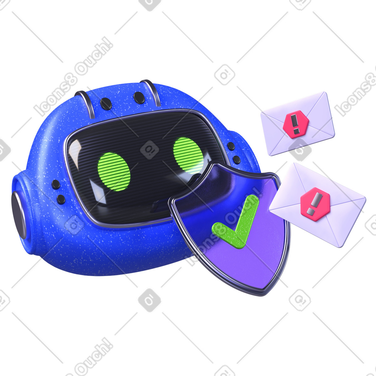 Scansione delle email tramite bot basati sull'intelligenza artificiale, rilevamento automatico minacce via email, protezione della posta in arrivo digitale e controllo dello spam illustrazione stile 3D Boost scarica PNG, SVG