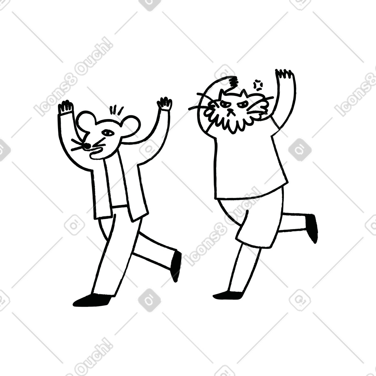 Cat chasing a mouse, Funny fatal error page-Illustration im Cole-Stil als Download in PNG, SVG