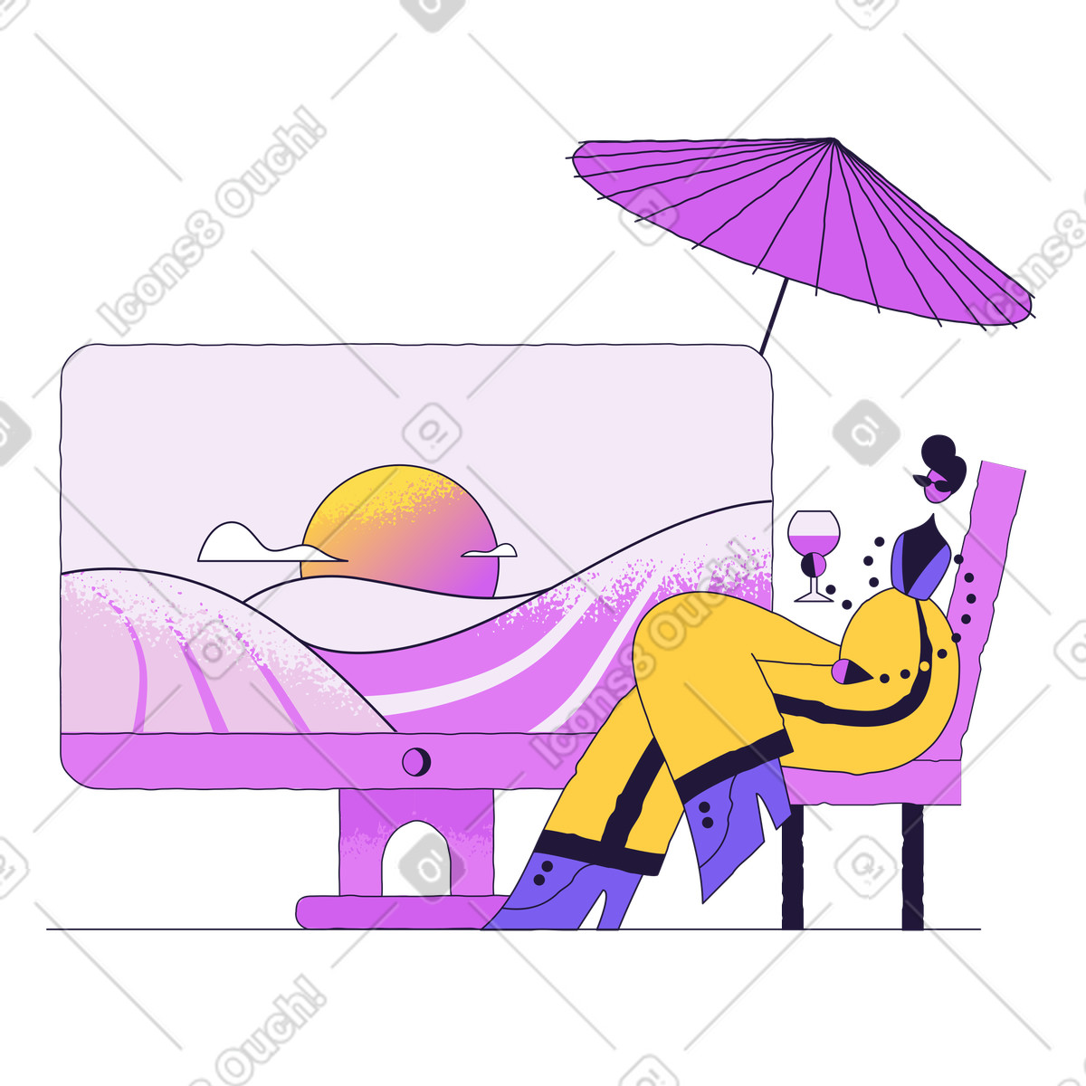 Man chilling on a virtual vacation illustration chill clipart images collection PNG