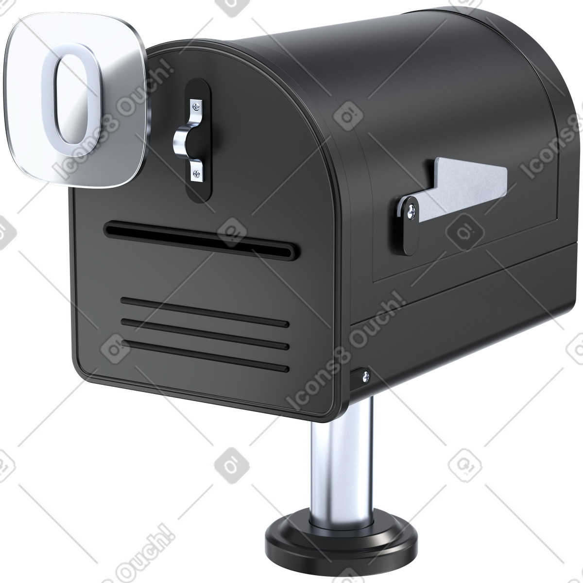 Illustration Mailbox zero notifications symbolizing empty inbox and clean email management dans le style 3D Pro à télécharger aux formats PNG, SVG