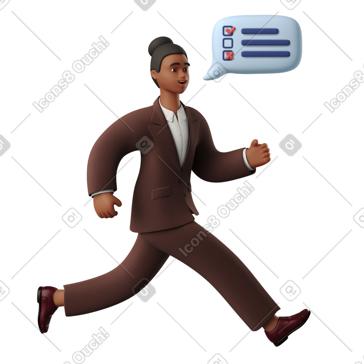 Geschäftsfrau, die sich beeilt, arbeitspläne abzuschließen-Illustration im 3D Business-Stil als Download in PNG, SVG