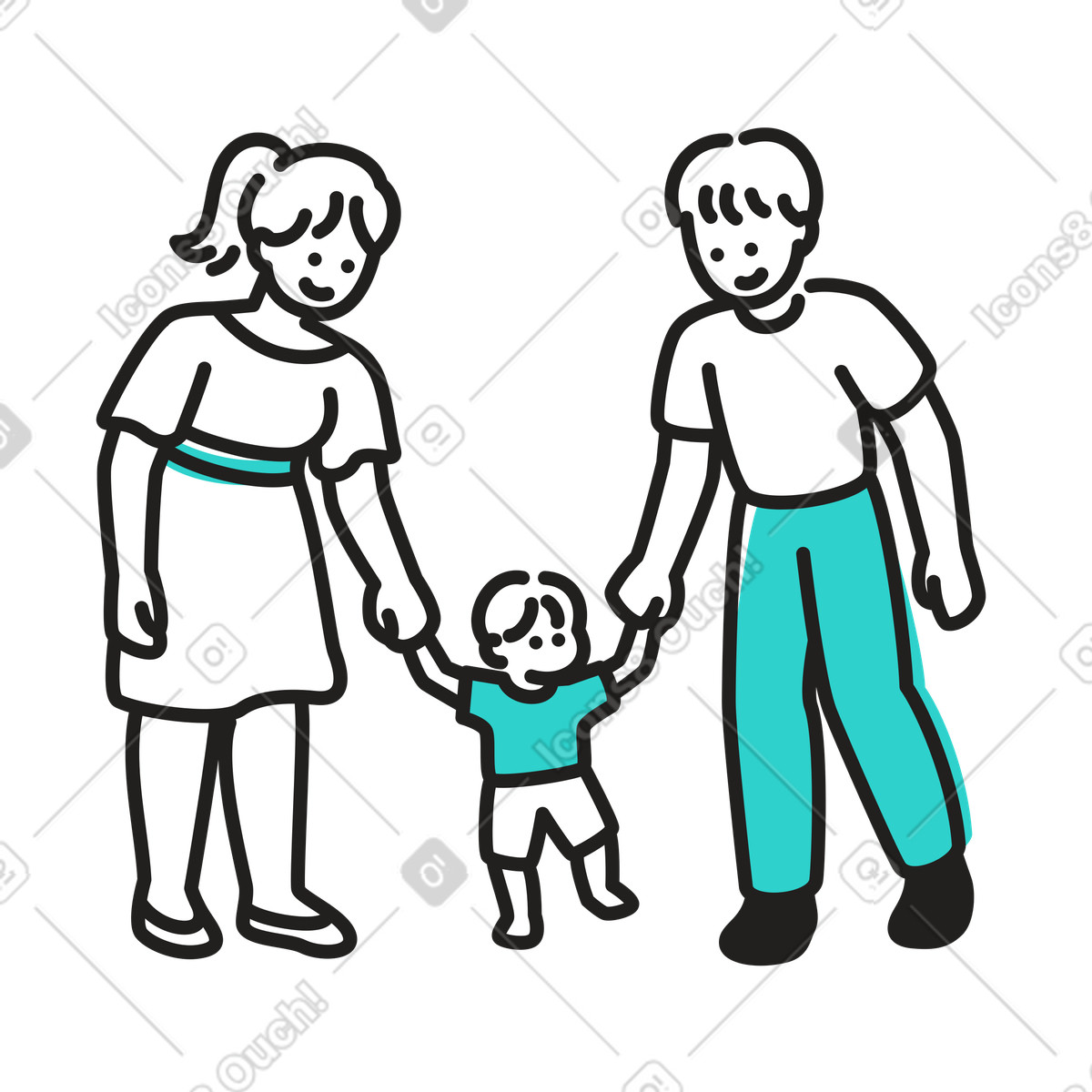 Parents walking with their child illustration in Little style download in PNG, SVG