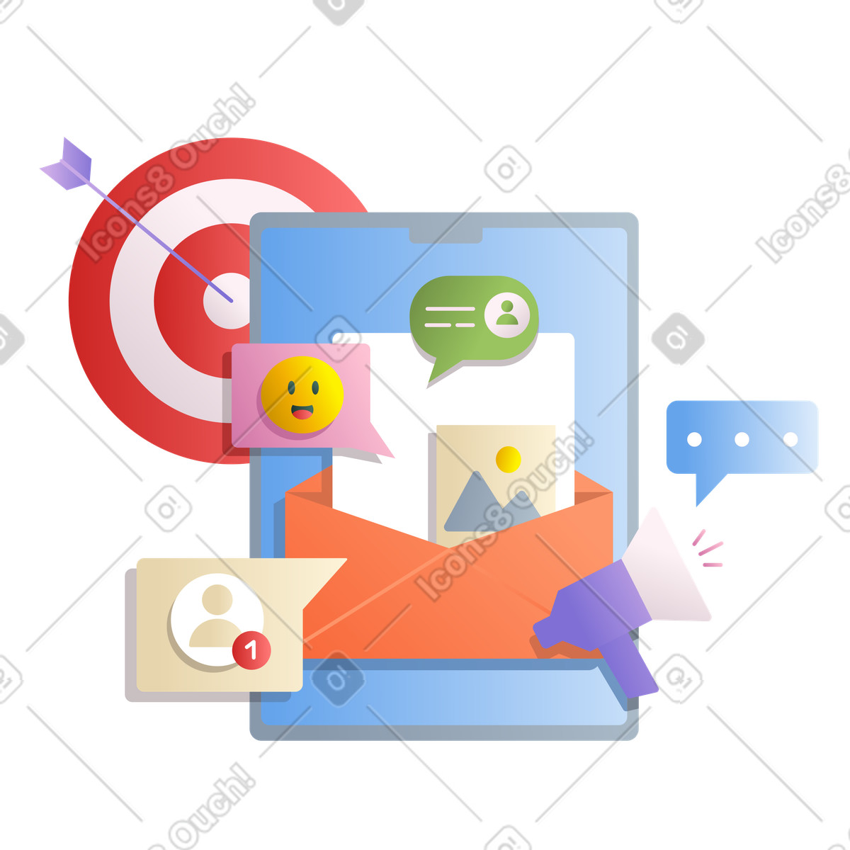 Marketing digitale e promozioni online illustrazione in stile Silky scarica in PNG, SVG