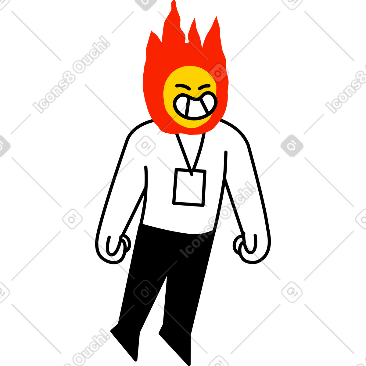 Character with a fire head screaming illustration in Giggle style download in PNG, SVG