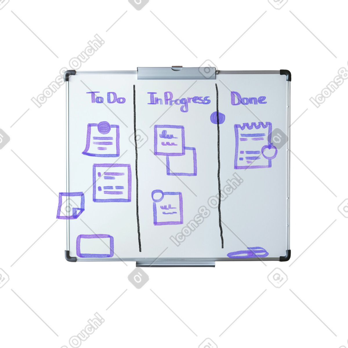 Illustration Tableau kanban avec tâches de travail dans le style Marker à télécharger aux formats PNG, SVG
