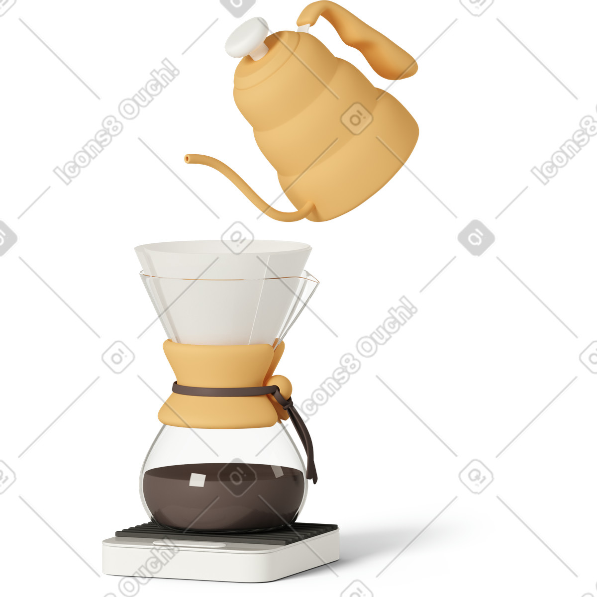 3D Casual life 스타일의 Coffee brewed in chemex 일러스트레이션 PNG, SVG 다운로드