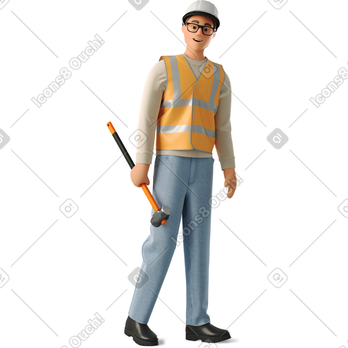 下载 3D Business 风格的 Male builder 插画，支持 PNG、SVG 格式