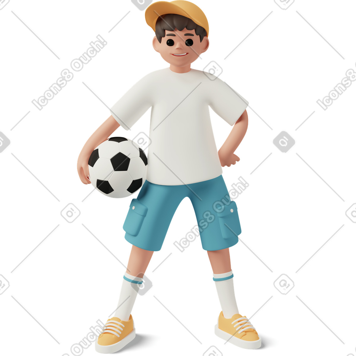 Ilustração de Kid holding soccer ball with hand on hip, youth sports and active lifestyle em no estilo 3D Casual life para baixar em PNG, SVG