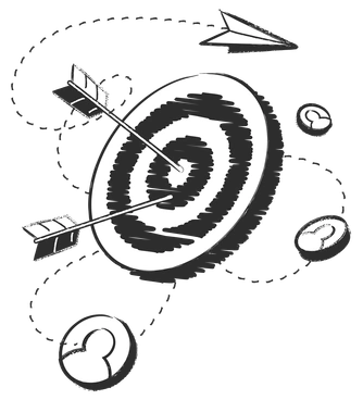 A target with arrows and abstract shapes - Graphite style illustration
