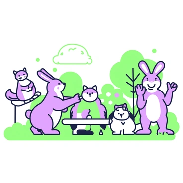 A group of anthropomorphic animals having a lively discussion in a park