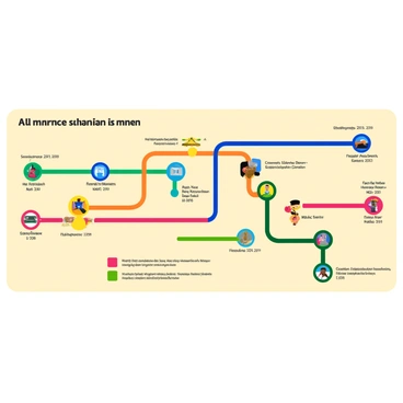 A colorful subway map featuring various lines that represent key historical events and moments in time. Each line has distinct colors and is labeled with significant dates and titles of events. Stations along the lines are illustrated as circles, each containing an image or icon that symbolizes the corresponding event. The background of the map is a light beige, providing contrast to the vibrant colors of the lines and icons. The map includes a legend at the bottom with descriptions of each historical moment.