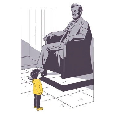 A child looking up in awe at the Lincoln statue in Washington, D.C.